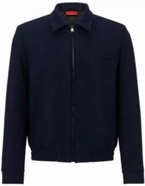 Wool-blend slim-fit jacket in a shirt style- Dark Blue Men's Sport Coat