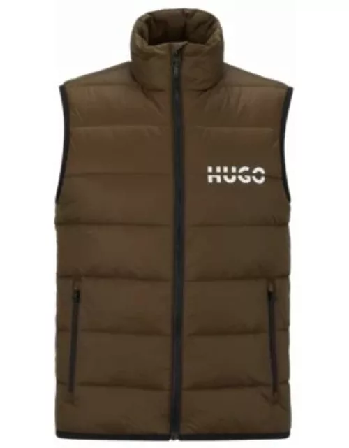 Water-repellent gilet in recycled fabric with split logo- Dark Green Men's Casual Jacket