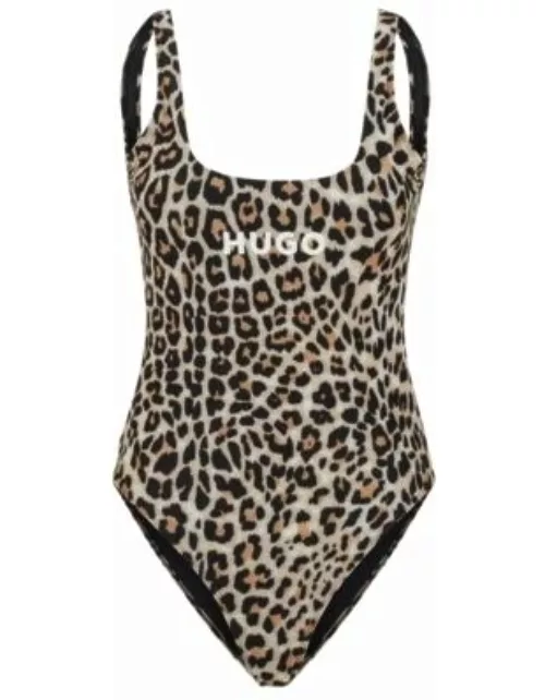 Super-stretch swimsuit with leopard print and logo- Patterned Women'