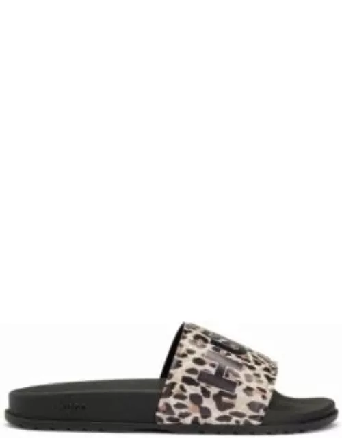 Logo slides with leopard-print strap- Patterned Women's Sandal
