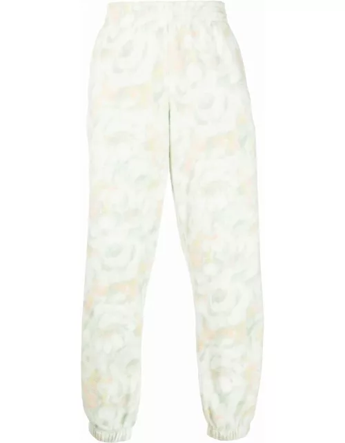 White textured floral-print track pant