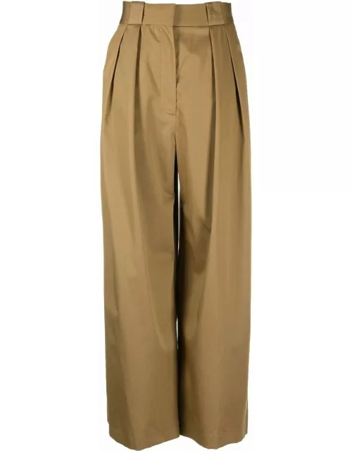 Brown pleated wide-leg trouser
