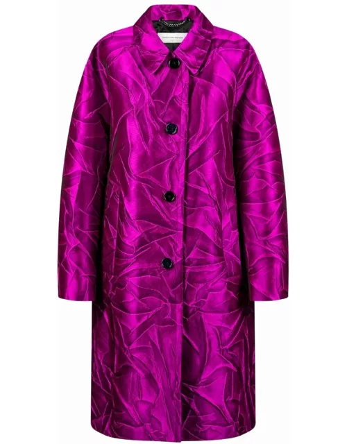 Purple satin-jacquard coat
