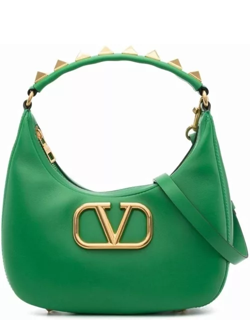 Green shoulder bag with logo and gold metal stud