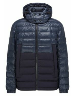 Regular-fit jacket with Italian-wool panel and detachable hood- Dark Blue Men's Casual Jacket