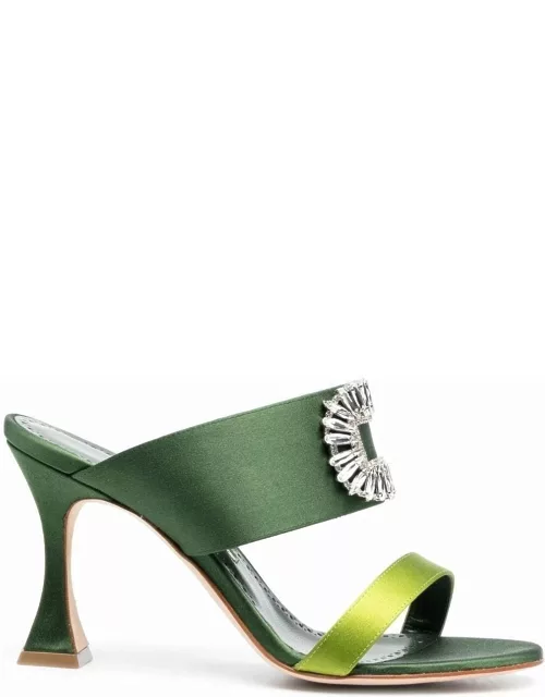 Laali green mules with crystals and high hee
