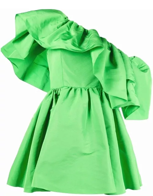 Green short dress with ruffles and flounce