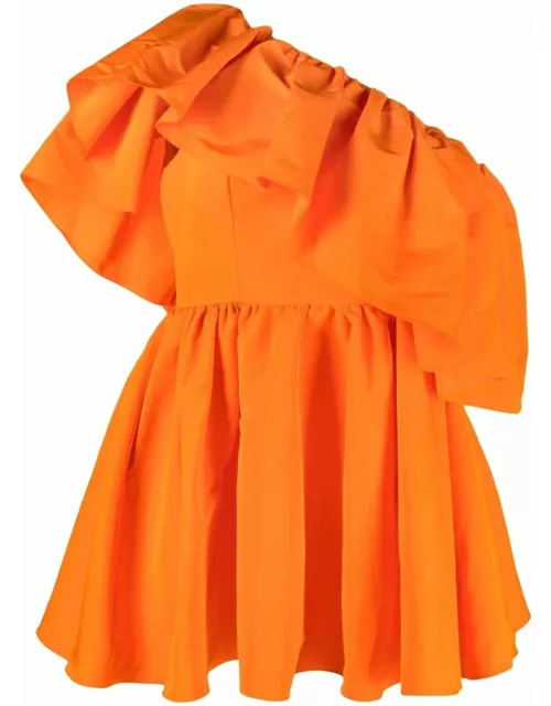 Short orange dress with ruffles and flounce