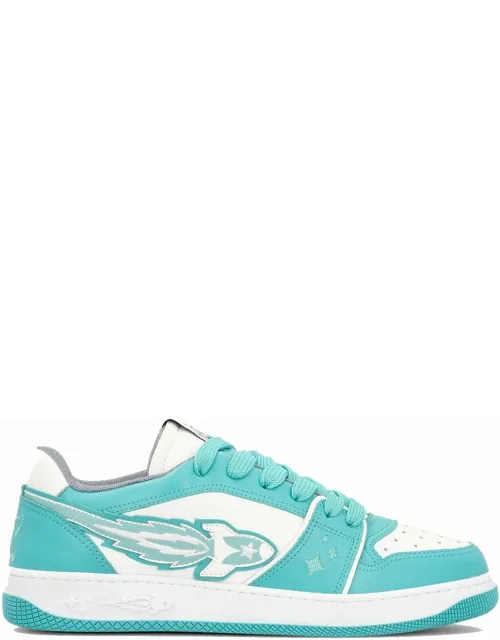 White and light blue Ej Planet low sneaker