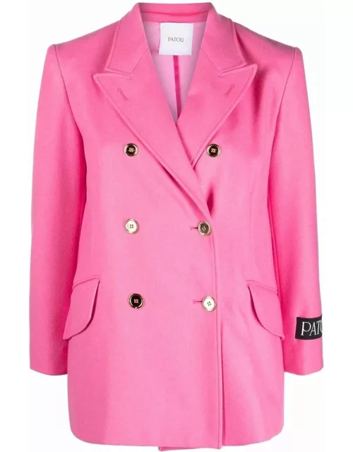 Iconic double-breasted pink jacket with gold button
