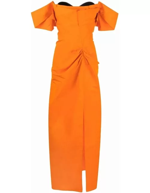 Orange long tailored dress with open shoulder