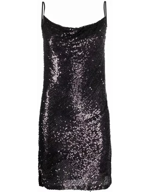 Short purple sequined dress with thin strap