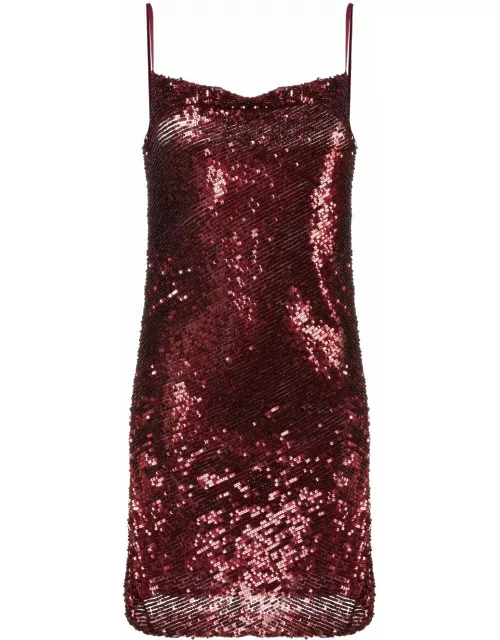 Red short dress with sequins and thin strap