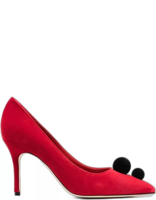 Red Piera pumps embellished with pompom