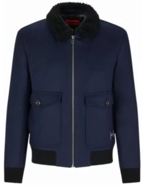 Wool-blend aviator jacket with teddy collar- Dark Blue Men's Casual Jacket