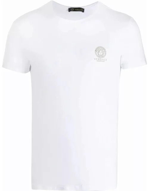 White T-shirt with gold Medusa logo