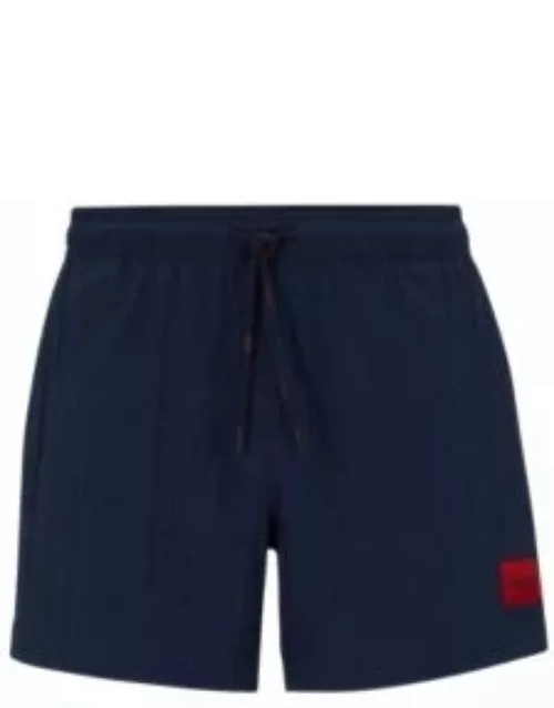 Quick-dry swim shorts with red logo label- Dark Blue Men's Swim Short