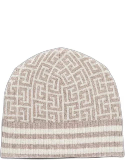 Monogrammed wool cap beige