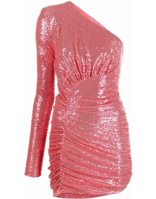 Pink one-shoulder sequined short dress Ella