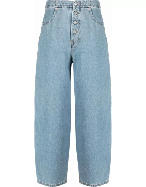 Blue medium-waist crop jean