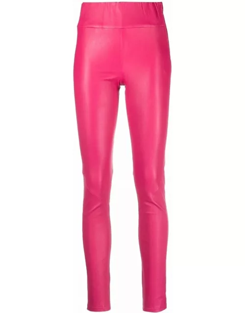High-waisted pink leather legging
