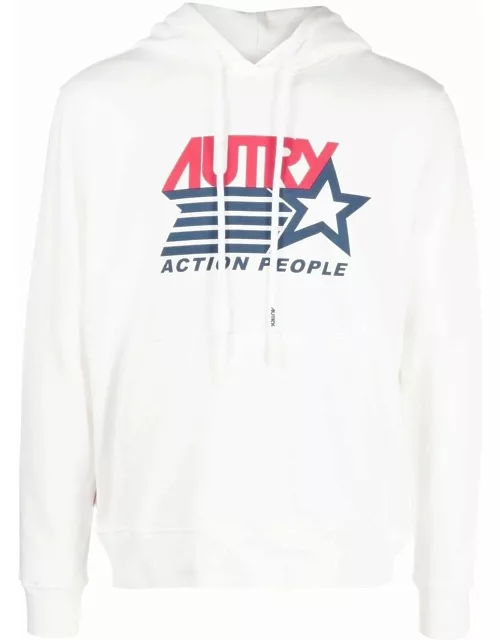 White hooded sweatshirt with logo print