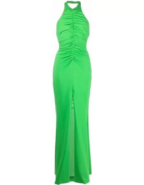 Lime green long dress with ruffle