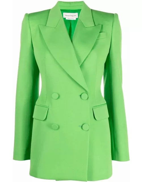 Lime green double-breasted blazer