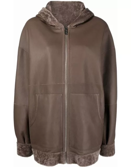 Truffle-colored leather coat