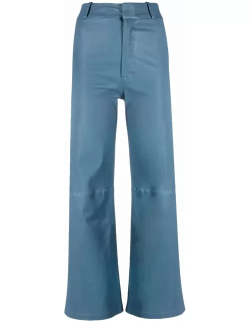 Light blue crop pants in wide-leg leather
