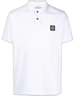 White short-sleeved polo shirt with applique