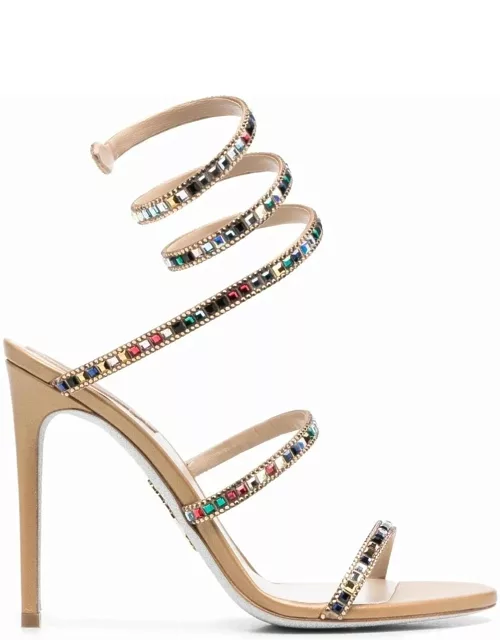 Gold Cleo sandals embellished with multicolored crystal