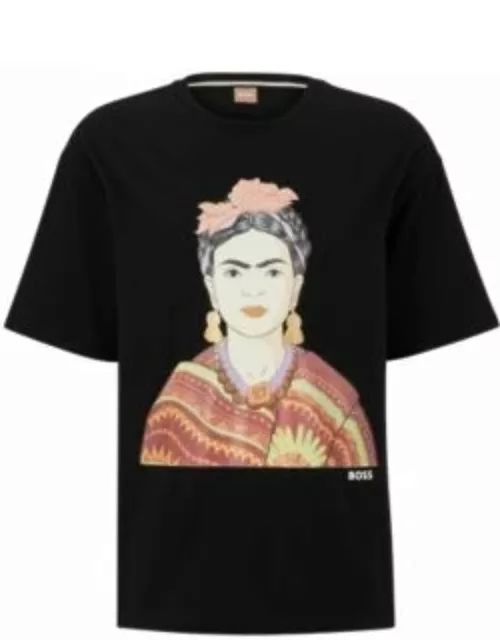 Relaxed-fit cotton T-shirt with Frida Kahlo graphic- Black Women's T-Shirt