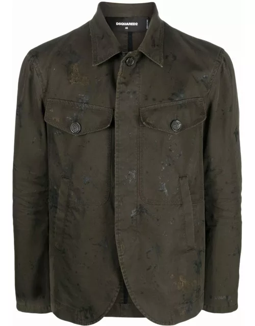 Green shirt-jacket with worn effect