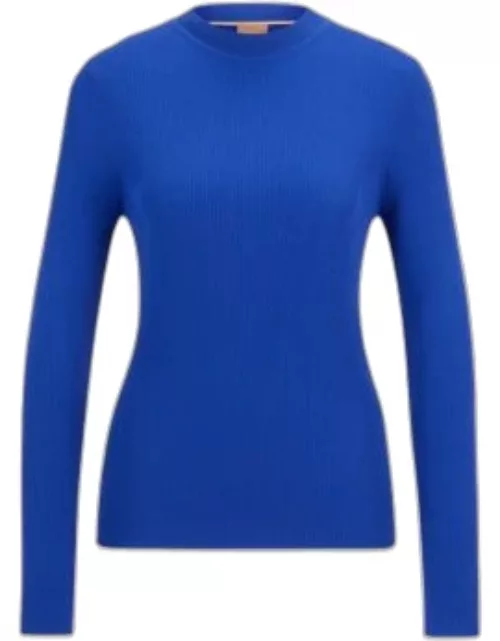 Crew-neck ribbed sweater in stretch fabric- Blue Women's Sweater