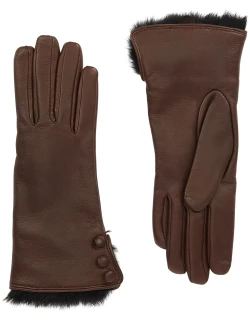 Dents Sophie Brown Fur-trimmed Leather Gloves - Dark Brown