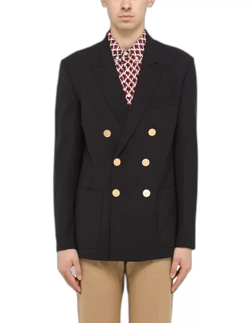 Navy blue wool blend double-breasted jacket