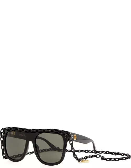 Linda Farrow Luxe Dakota Chaim-embellished Square-frame Sunglasses - Black