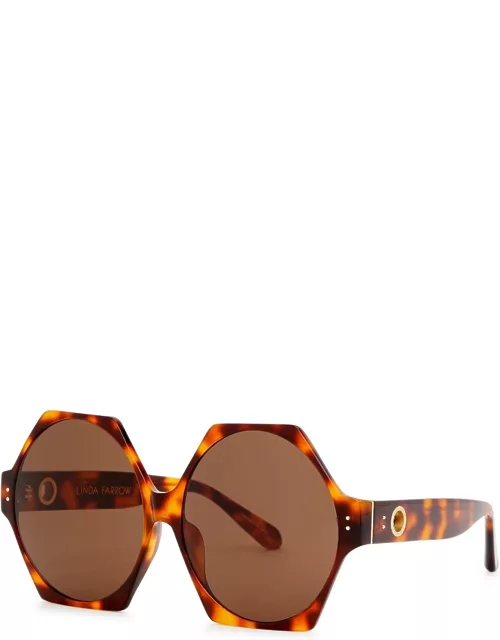 Linda Farrow Luxe Bora Hexagon-frame Sunglasses, Sunglasses, Handmade - Brown