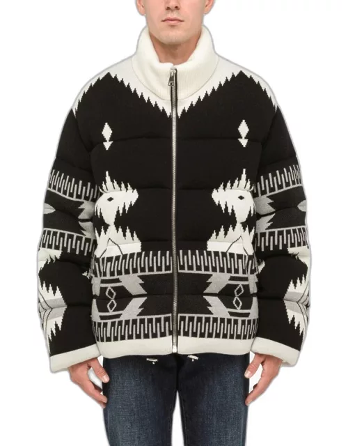 Black/white wool knit bomber jacket