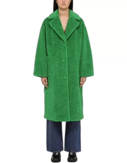 Green faux fur long coat
