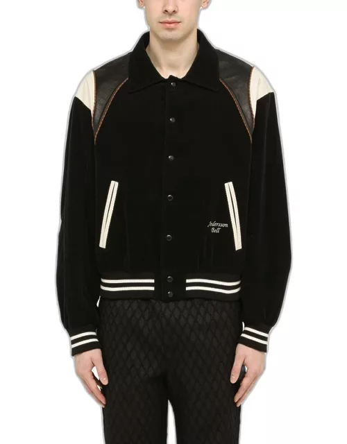 Black cotton and leather bomber jacket