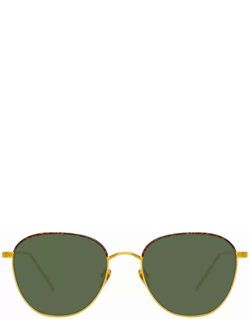 The Raif Square Sunglasses in Green / Yellow Gold Frame (C19)