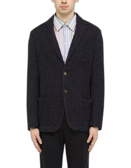 Blue knitted single-breasted jacket