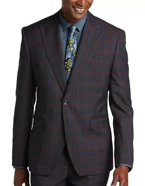 Tayion Men's Classic Fit Suit Separates Coat Burgundy Red Plaid