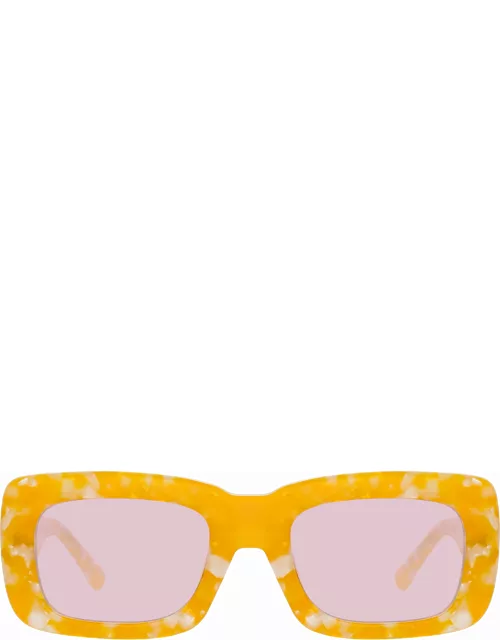 The Attico Marfa Rectangular Sunglasses in Yellow Marble