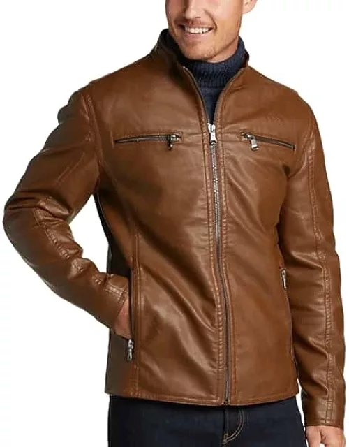 Awearness Kenneth Cole Men's Modern Fit Moto Jacket Camel Faux Leather