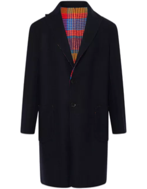 ETRO Multicolor And Blue Wool Reversible Deconstructed Coat