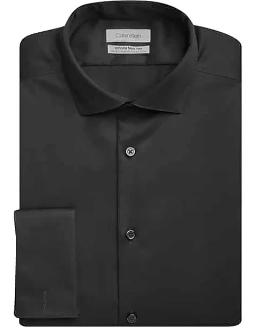 Calvin Klein Men's Infinite Non-Iron Slim Fit Stretch Collar French Cuff Dress Shirt Black Solid