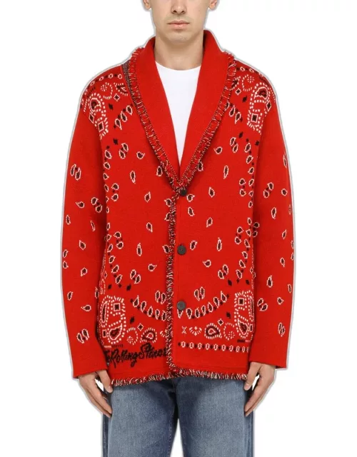 Rolling Stones cardigan with red Paisley print
